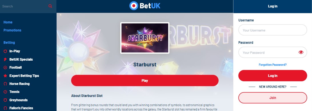 play starburst online slot at betuk