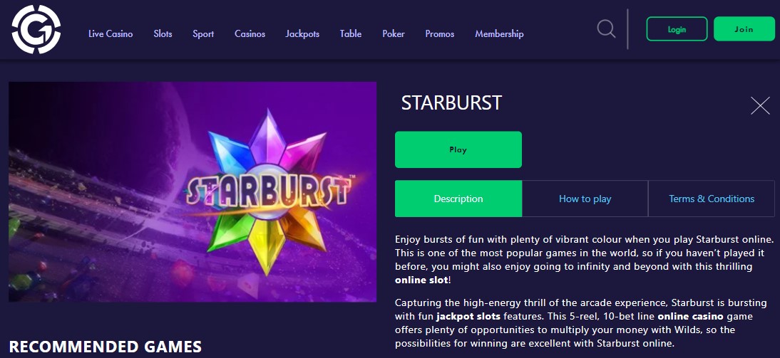 play starburst slot free at grosvenorcasinos