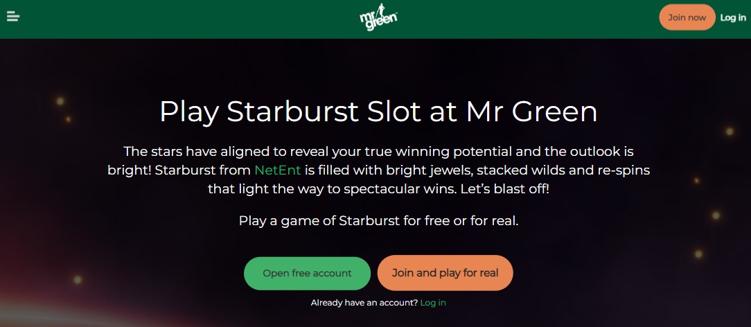 play starburst slot machine for real money at mrgreen