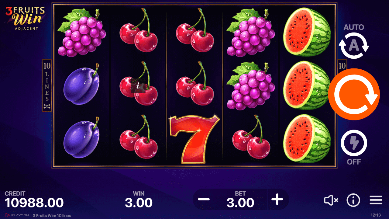 3 Fruits Win: 10 Lines Free Spins
