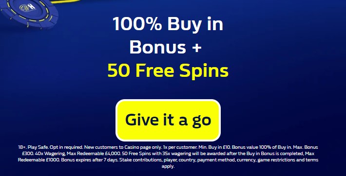 williamhill 100% Buy in Bonus + 50 Free Spins
